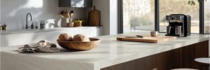 Celestia beige kitchen island ambiance Mimetech Stone