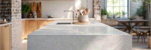 Nebula white kitchen island ambiance Mimetech Stone